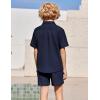 Arshiner Boys’ 2-Piece Ribbed Textured Outfits Short Sleeve Cuban Collar Shirt & Shorts Set Summer Beach Clothes 4-12 Years(Navy Blue)