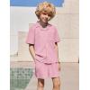 Arshiner Boys’ 2-Piece Ribbed Textured Outfits Short Sleeve Cuban Collar Shirt & Shorts Set Summer Beach Clothes 4-12 Years(Pink)