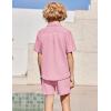 Arshiner Boys’ 2-Piece Ribbed Textured Outfits Short Sleeve Cuban Collar Shirt & Shorts Set Summer Beach Clothes 4-12 Years(Pink)