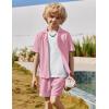 Arshiner Boys’ 2-Piece Ribbed Textured Outfits Short Sleeve Cuban Collar Shirt & Shorts Set Summer Beach Clothes 4-12 Years(Pink)