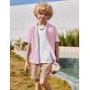 Arshiner Boys’ 2-Piece Ribbed Textured Outfits Short Sleeve Cuban Collar Shirt & Shorts Set Summer Beach Clothes 4-12 Years(Pink Stripes)