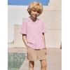Arshiner Boys’ 2-Piece Ribbed Textured Outfits Short Sleeve Cuban Collar Shirt & Shorts Set Summer Beach Clothes 4-12 Years(Pink Stripes)