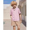 Arshiner Boys’ 2-Piece Ribbed Textured Outfits Short Sleeve Cuban Collar Shirt & Shorts Set Summer Beach Clothes 4-12 Years(Pink Stripes)