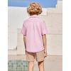 Arshiner Boys’ 2-Piece Ribbed Textured Outfits Short Sleeve Cuban Collar Shirt & Shorts Set Summer Beach Clothes 4-12 Years(Pink Stripes)
