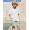 Arshiner Boys’ 2-Piece Ribbed Textured Outfits Short Sleeve Cuban Collar Shirt & Shorts Set Summer Beach Clothes 4-12 Years(White & Green)