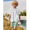 Arshiner Boys’ 2-Piece Ribbed Textured Outfits Short Sleeve Cuban Collar Shirt & Shorts Set Summer Beach Clothes 4-12 Years(White & Green)