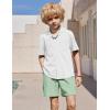 Arshiner Boys’ 2-Piece Ribbed Textured Outfits Short Sleeve Cuban Collar Shirt & Shorts Set Summer Beach Clothes 4-12 Years(White & Green)