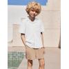 Arshiner Boys’ 2-Piece Ribbed Textured Outfits Short Sleeve Cuban Collar Shirt & Shorts Set Summer Beach Clothes 4-12 Years(White & Light Khaki)