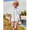 Arshiner Boys’ 2-Piece Ribbed Textured Outfits Short Sleeve Cuban Collar Shirt & Shorts Set Summer Beach Clothes 4-12 Years(White & Light Khaki)