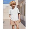 Arshiner Boys’ 2-Piece Ribbed Textured Outfits Short Sleeve Cuban Collar Shirt & Shorts Set Summer Beach Clothes 4-12 Years(White & Light Khaki)