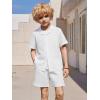 Arshiner Boys’ 2-Piece Ribbed Textured Outfits Short Sleeve Cuban Collar Shirt & Shorts Set Summer Beach Clothes 4-12 Years(White)
