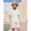 Arshiner Boys’ 2-Piece Ribbed Textured Outfits Short Sleeve Cuban Collar Shirt & Shorts Set Summer Beach Clothes 4-12 Years(White)