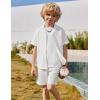 Arshiner Boys’ 2-Piece Ribbed Textured Outfits Short Sleeve Cuban Collar Shirt & Shorts Set Summer Beach Clothes 4-12 Years(White)