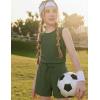 Arshiner Girls 2 Piece Outfits Summer Short Sets Crewneck Sleeveless Knit Tops and Shorts with Pockets Athletic Clothing Set(Dark Army Green)