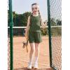 Arshiner Girls 2 Piece Outfits Summer Short Sets Crewneck Sleeveless Knit Tops and Shorts with Pockets Athletic Clothing Set(Dark Army Green)