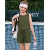 Arshiner Girls 2 Piece Outfits Summer Short Sets Crewneck Sleeveless Knit Tops and Shorts with Pockets Athletic Clothing Set(Dark Army Green)