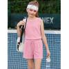 Arshiner Girls 2 Piece Outfits Summer Short Sets Crewneck Sleeveless Knit Tops and Shorts with Pockets Athletic Clothing Set(Dark Pink)
