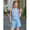 Arshiner Girls 2 Piece Outfits Summer Short Sets Crewneck Sleeveless Knit Tops and Shorts with Pockets Athletic Clothing Set(Light Blue)