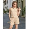 Arshiner Girls 2 Piece Outfits Summer Short Sets Crewneck Sleeveless Knit Tops and Shorts with Pockets Athletic Clothing Set(Light Brown)