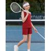 Arshiner Girls 2 Piece Outfits Summer Short Sets Crewneck Sleeveless Knit Tops and Shorts with Pockets Athletic Clothing Set(Red)