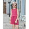 Arshiner Girls 2 Piece Outfits Summer Short Sets Crewneck Sleeveless Knit Tops and Shorts with Pockets Athletic Clothing Set(Rose Red)