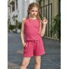 Arshiner Girls 2 Piece Outfits Summer Short Sets Crewneck Sleeveless Knit Tops and Shorts with Pockets Athletic Clothing Set(Rose Red)