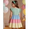 Arshiner Toddler Dress Girls Summer Ruffle Sleeve Tiered Swing Midi Casual Sundress with Pockets(Green & Blue & Pink)