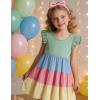Arshiner Toddler Dress Girls Summer Ruffle Sleeve Tiered Swing Midi Casual Sundress with Pockets(Green & Blue & Pink)