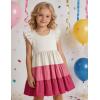Arshiner Toddler Dress Girls Summer Ruffle Sleeve Tiered Swing Midi Casual Sundress with Pockets(White & Hot Pink)