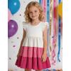 Arshiner Toddler Dress Girls Summer Ruffle Sleeve Tiered Swing Midi Casual Sundress with Pockets(White & Hot Pink)