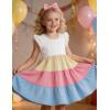Arshiner Toddler Dress Girls Summer Ruffle Sleeve Tiered Swing Midi Casual Sundress with Pockets(White & Pink & Blue)