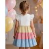 Arshiner Toddler Dress Girls Summer Ruffle Sleeve Tiered Swing Midi Casual Sundress with Pockets(White & Pink & Blue)