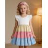 Arshiner Toddler Dress Girls Summer Ruffle Sleeve Tiered Swing Midi Casual Sundress with Pockets(White & Pink & Blue)