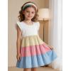 Arshiner Toddler Dress Girls Summer Ruffle Sleeve Tiered Swing Midi Casual Sundress with Pockets(White & Pink & Blue)