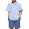 Arshiner Boys’ 2-Piece Ribbed Textured Outfits Short Sleeve Cuban Collar Shirt & Shorts Set Summer Beach Clothes 4-12 Years(Blue Stripes)