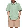 Arshiner Boys’ 2-Piece Ribbed Textured Outfits Short Sleeve Cuban Collar Shirt & Shorts Set Summer Beach Clothes 4-12 Years(Green & Light Khaki)