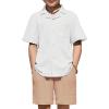 Arshiner Boys’ 2-Piece Ribbed Textured Outfits Short Sleeve Cuban Collar Shirt & Shorts Set Summer Beach Clothes 4-12 Years(White & Light Khaki)