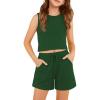 Arshiner Girls 2 Piece Outfits Summer Short Sets Crewneck Sleeveless Knit Tops and Shorts with Pockets Athletic Clothing Set(Bright Green)