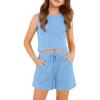 Arshiner Girls 2 Piece Outfits Summer Short Sets Crewneck Sleeveless Knit Tops and Shorts with Pockets Athletic Clothing Set(Light Blue)