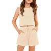 Arshiner Girls 2 Piece Outfits Summer Short Sets Crewneck Sleeveless Knit Tops and Shorts with Pockets Athletic Clothing Set(Light Brown)