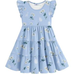 Arshiner Toddler Dress Girls Summer Ruffle Sleeve Tiered Swing Midi Casual Sundress with Pockets(Floral White)