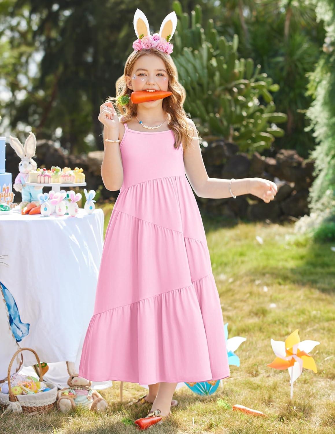 image:imageArshiner Girls Summer Dress Casual Loose Sleeveless Sundress Flowy Beach Maxi Dresses with PocketsPink