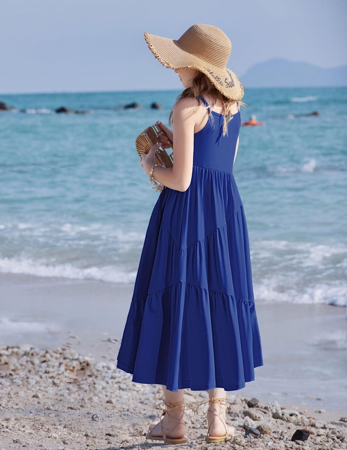 image:imageArshiner Girls Summer Dress Casual Loose Sleeveless Sundress Flowy Beach Maxi Dresses with PocketsRoyal Blue