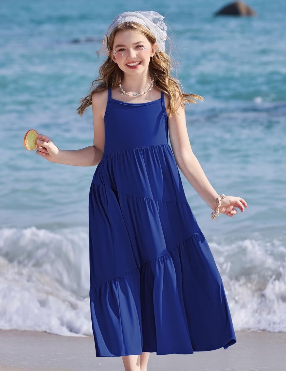 image:imageArshiner Girls Summer Dress Casual Loose Sleeveless Sundress Flowy Beach Maxi Dresses with PocketsRoyal Blue