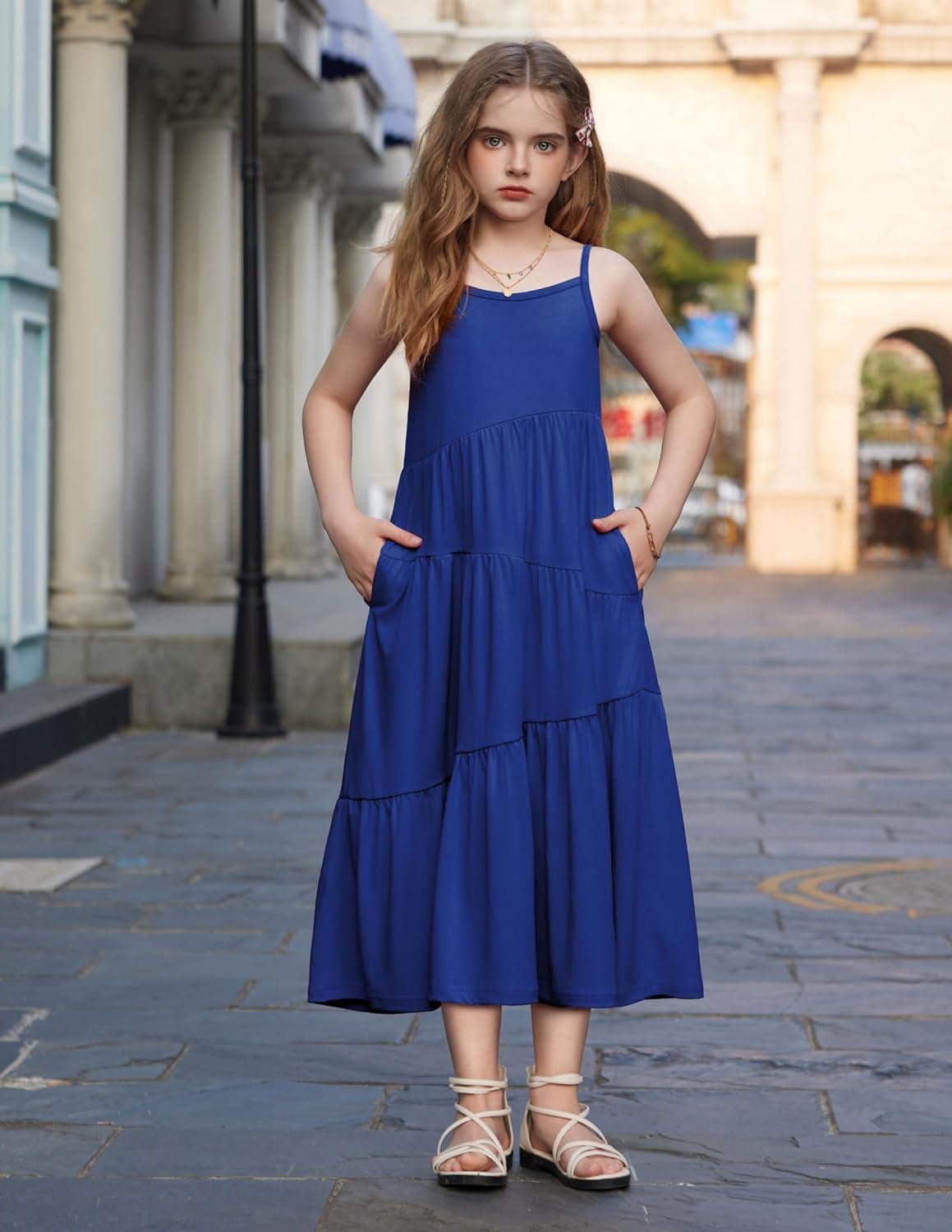 image:imageArshiner Girls Summer Dress Casual Loose Sleeveless Sundress Flowy Beach Maxi Dresses with PocketsRoyal Blue