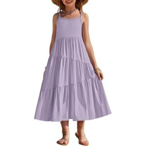 Arshiner Girls Summer Dress Casual Loose Sleeveless Sundress Flowy Beach Maxi Dresses with Pockets(Purple)