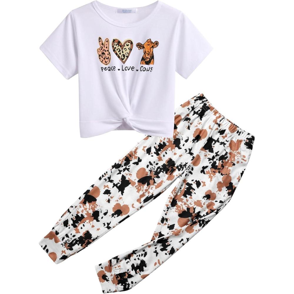 image:imageArshiner Girls Clothing Sets Tie Dye Twist Front Tops amp Sweatpants Outfits Sportwear Sweatsuits Tracksuits 413 YearWhite Floral