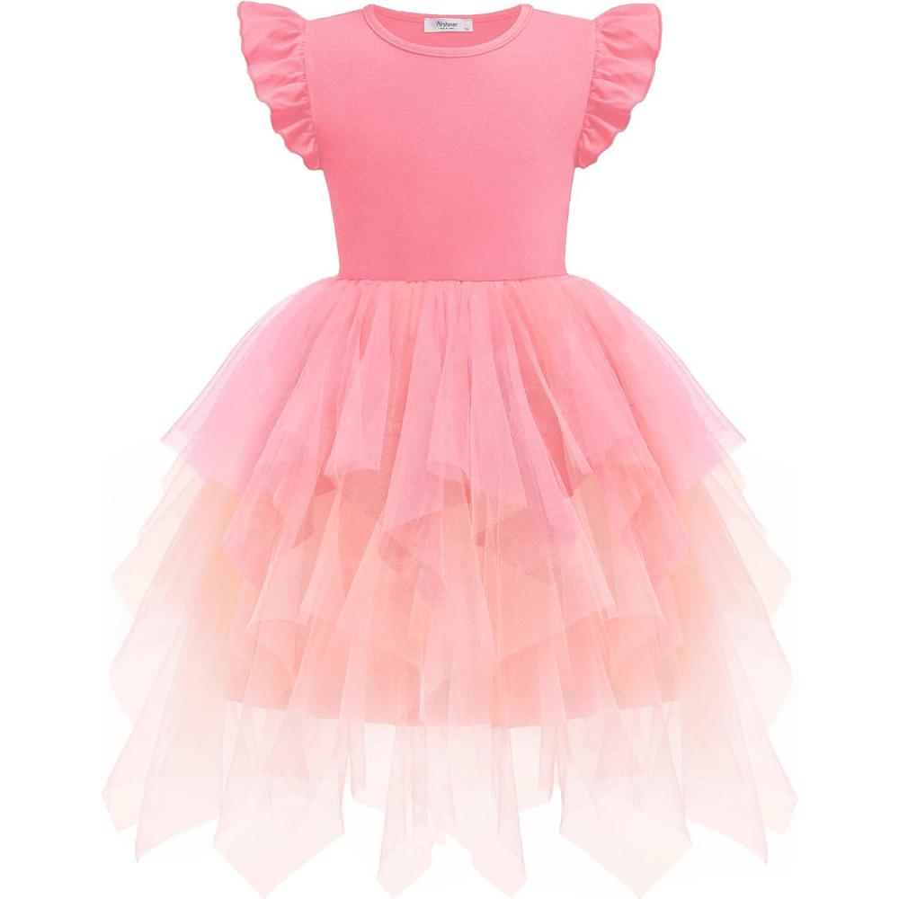 image:imageArshiner Toddler Tutu Dress Little Girls Irregular Tulle Princess Birthday Party Formal DressesGradient Pink Beige
