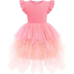 Arshiner Toddler Tutu Dress Little Girls Irregular Tulle Princess Birthday Party Formal Dresses(Gradient Pink Beige)