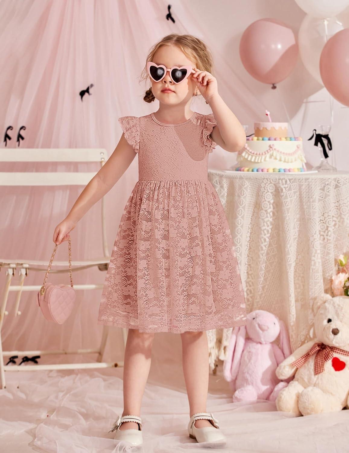 image:imageArshiner Flower Girl Dress Toddler Lace Tutu Ruffle Sleeve Wedding Birthday Party Tulle DressesDusty Pink